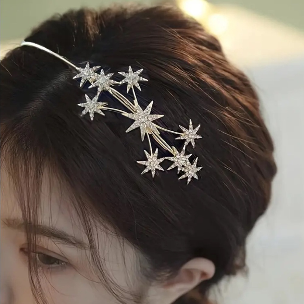 Golden Starry Rhinestone Headband - Picture 4 of 5
